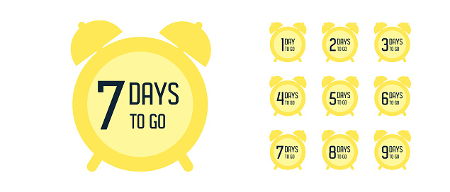 Days countdown banner. Web banner with alarm clock, numbers and days to go text. Set of last offer banners. Last minute offer or sale countdown banner. Promotion sale banner. Days count. Vector