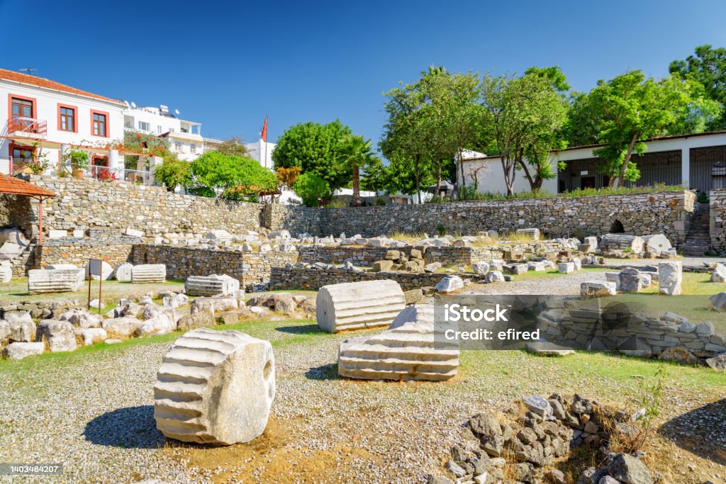 The ruins of the Mausoleum at Halicarnassus in Bodrum, Turkey The ruins of the Mausoleum at Halicarnassus (Tomb of Mausolus) in Bodrum, Turkey. The Mausoleum is one of the Seven Wonders of the Ancient World and a popular tourist attraction in Turkey. Bodrum Stock Photo