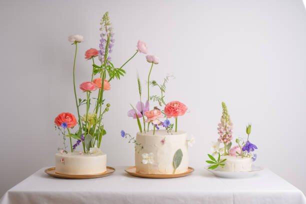 istock Three light beautiful vegan wedding cakes with original creative decor 1403484718
