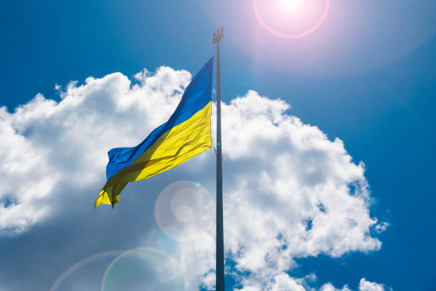 istock Ukrainian national flag on the pole 1403486790