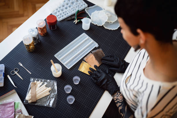 istock Caucasian craft woman working at ther studio making epoxy products 1403489952