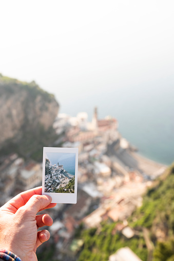 Stunning view of the village of Atrani seen through an instant film. Atrani is a city on the Amalfi Coast in the province of Salerno in the Campania region of south-western Italy.