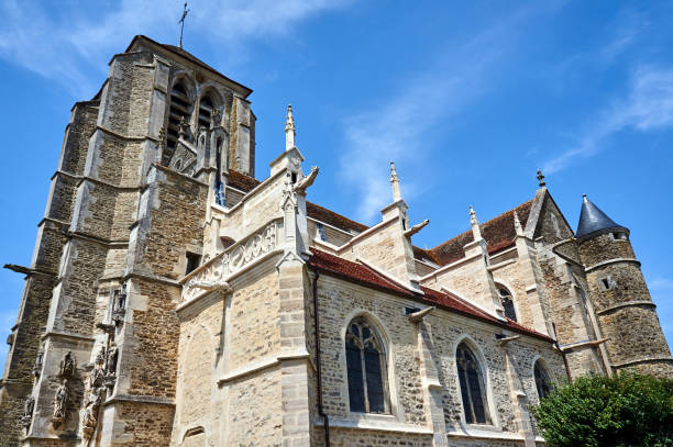 istock stone medieval Romanesque church with a bell tower in Champagne 1403498986