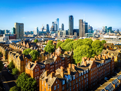 The aerial view of Shoreditch,  an arty area adjacent to the equally hip neighborhood of Hoxton in London