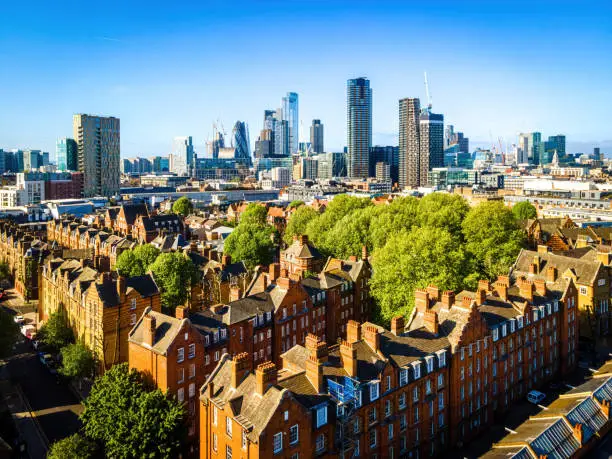 The aerial view of Shoreditch,  an arty area adjacent to the equally hip neighborhood of Hoxton in London