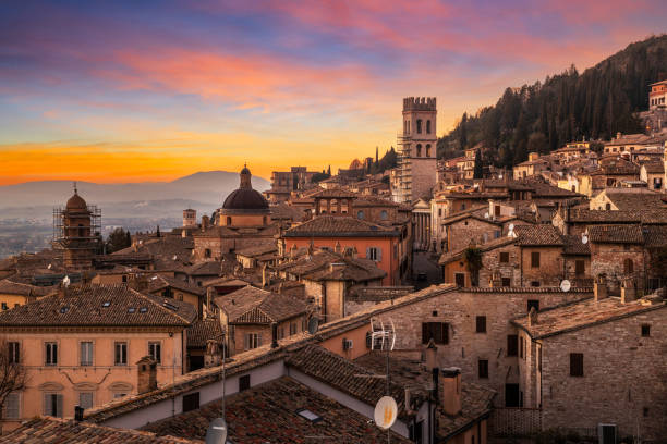 istock Assisi, Italy rooftop Hilltop Medieval Town Skyline 1403500886