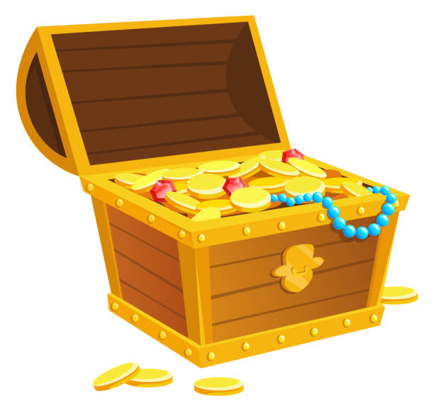 istock Open wooden chest full of gold. Jackpot icon. Game trophy 1403504290