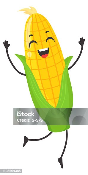 istock Happy corncob character. Cartoon joyfull corn icon 1403504385