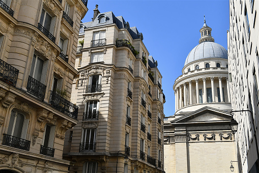 Paris, France-06 16 2022: Luxury apartments with a view of the Pantheon in Paris, France.