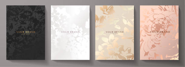 Modern elegant cover design set. Luxury fashionable background with pastel floral pattern Flower premium vector template for wedding invite, makeup catalog, brochure template, flyer, presentation fashion stock illustrations