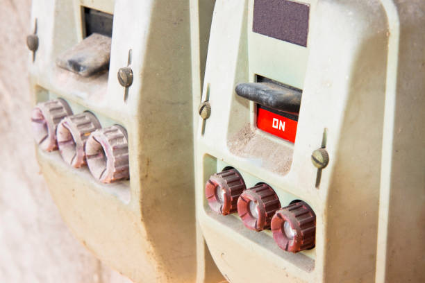 istock Old unused italian threephase switch for 380 volts in ON position 1403506828
