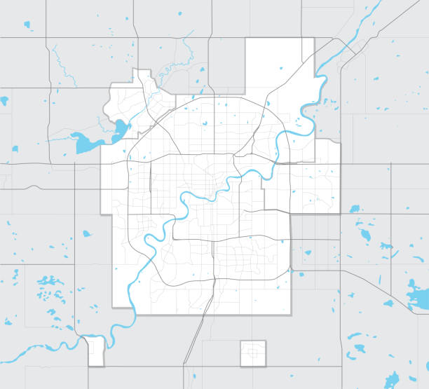 ilustrações, clipart, desenhos animados e ícones de mapa simples de edmonton alberta, canadá e áreas circundantes. - north saskatchewan river