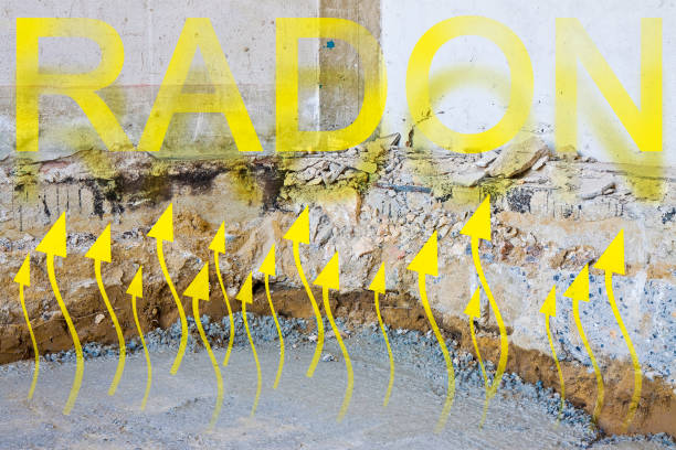Dangerous natural gas radon escaping through a ventilated crawl space in an old brick building - concept image Dangerous natural gas radon escaping through a ventilated crawl space in an old brick building - concept image stratified epithelium stock pictures, royalty-free photos & images