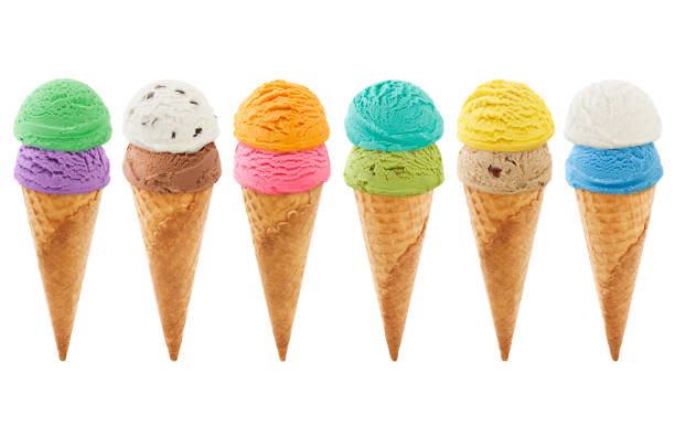 collezione coni gelato - scoop in front of portion colors foto e immagini stock