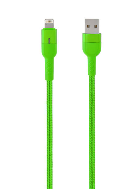 istock connector with cable, USB, Lightning, green, isolated on white background 1403511715