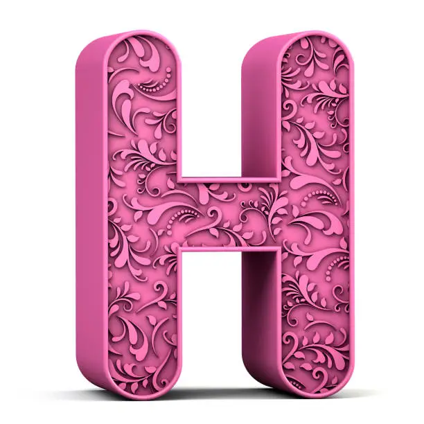 3d floral alphabet H isolated on white background. 3d illustration.