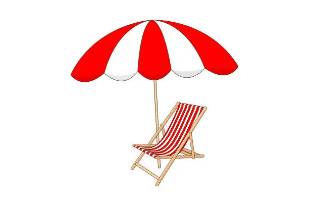 Vector illustration of folding beach chair and umbrella