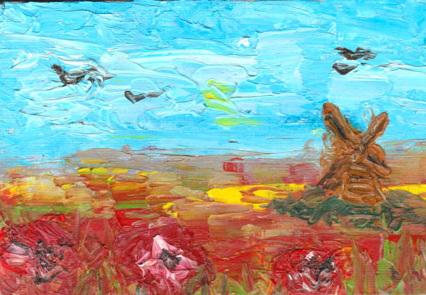 istock summer landscape calm provincial. old mill and field of poppies 1403518784