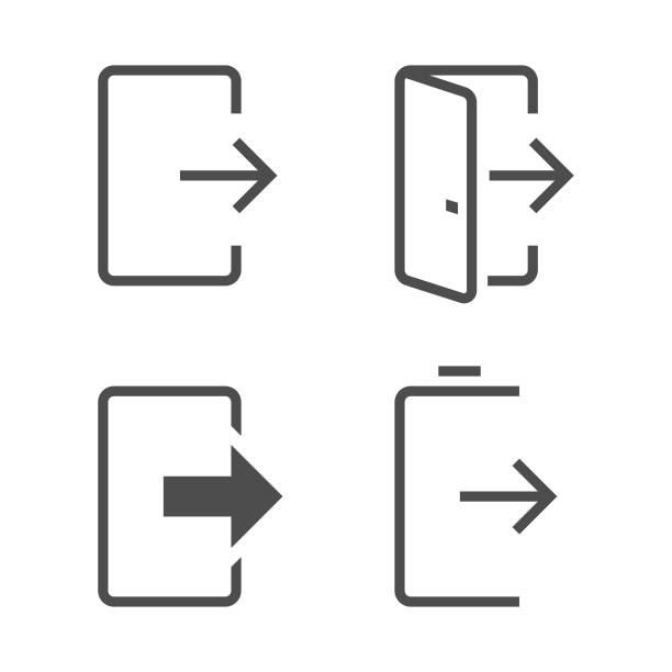 illustrations, cliparts, dessins animés et icônes de jeu d’icônes de déconnexion et de ligne de sortie. - direction arrow sign road sign escape