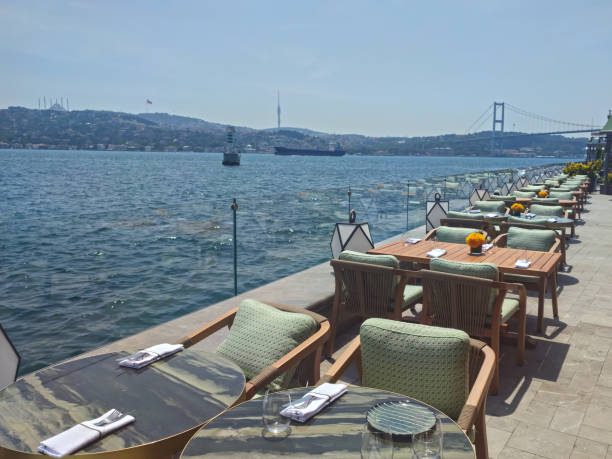 istock Dinner tables near the sea 1403521126