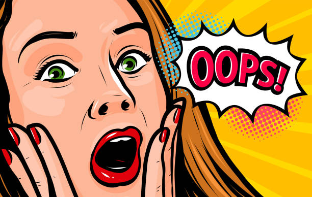 überraschtes mädchen. oops emotions-sprechblase. geschockte frau mit offenem mund. pop-art-comic-vektor-illustration - fear terrified shock humor stock-grafiken, -clipart, -cartoons und -symbole