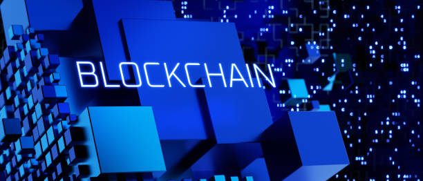 istock Blockchain technology concept. Blockchain inscription on a technological background. Blockchain inscription on the background of abstract blocks. 3d render. 1403525139