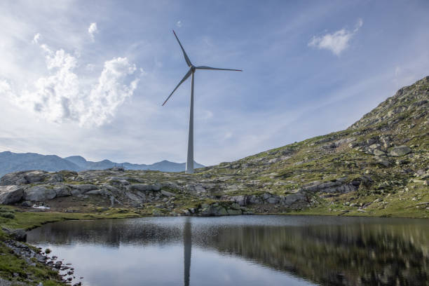 Wind turbines on Gotthard Pass, Switzerland Renewable energy concept gotthard pass stock pictures, royalty-free photos & images