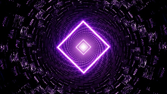 Glowing Diamond Shape Purple Light in the Glossy Spiral Stone Brick Tunnel texture effect design art illustration background.