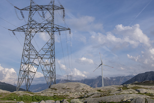 Wind turbines on Gotthard Pass, Switzerland