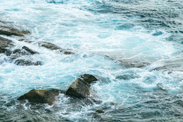 istock Waves crashing on a rocky coast during a high tide. 1403533757
