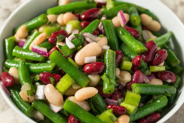 Homemade Organic Three Bean Salad with Green Kidney and Cannellini