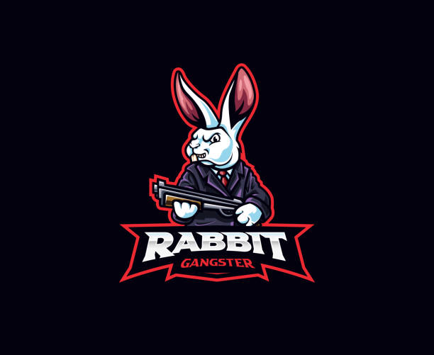 illustrations, cliparts, dessins animés et icônes de conception du logo de la mascotte de gangster lapin - anti smoking