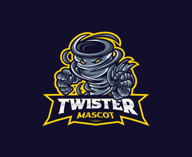 ilustrações, clipart, desenhos animados e ícones de design do logotipo do mascote twister - tornado storm disaster storm cloud