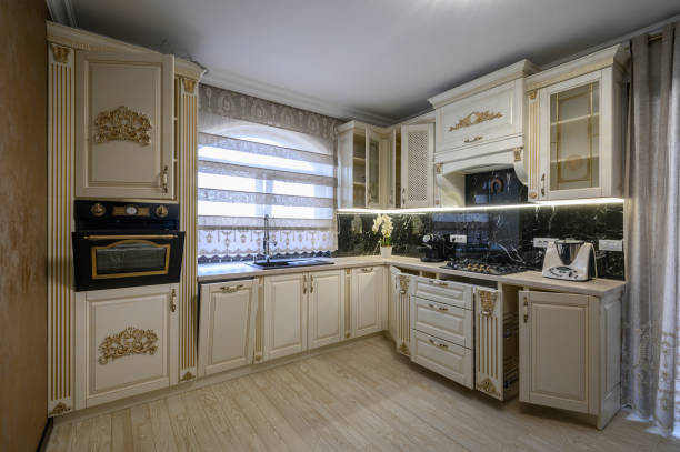 istock White classic cozy kitchen and dining room in city house 1403536586