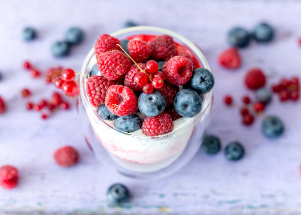 istock Dessert from yogurt with chia seeds, raspberries and blueberries 1403537725