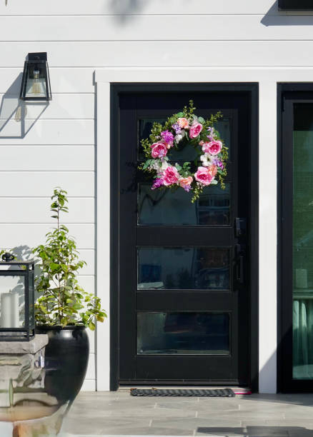 istock Contemporary modern style home with five panel glass front door 1403537777