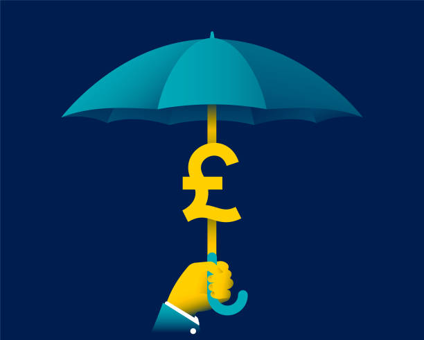 ilustrações de stock, clip art, desenhos animados e ícones de pound umbrella - british currency pound symbol finance recovery