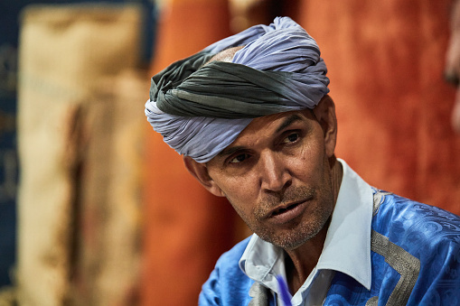 ouarzazate, MOROCCO- APRIL 13, 2022. Portrait of Berber, in national clothes a man from a Moroccan