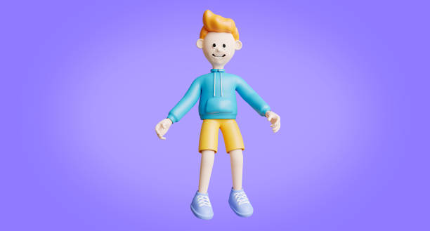 istock 3d render of young man smile and jumping pose. 1403555967