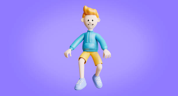 3d render of young man smile and jumping pose.