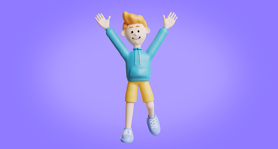 3d render of young man smile and jumping pose.
