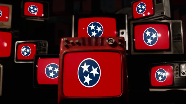 Flag of Tennessee and Vintage Televisions. 4K Resolution.