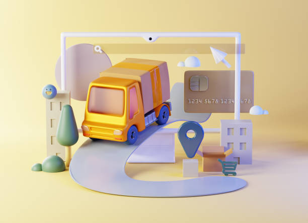istock Delivery truck with cargo, a big box is driving. 1403574321