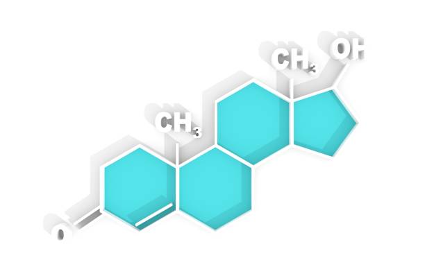 Chemical molecular formula hormone testosterone. Infographics illustration. 3D rendering