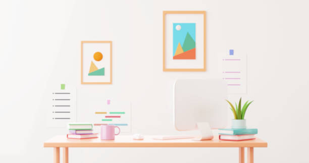istock 3d Cartoon room , working space at home , office. 1403577095