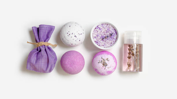 istock Spa products with natural lavender essential oils, bath salt, scented bag, bath bombs, aroma water. Aromatherapy and herbal medicine, cosmetics for body treatment and good sleep 1403584705