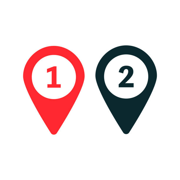 istock Map pins of map with 1 and 2 drawn on pins. Vector. 1403587495