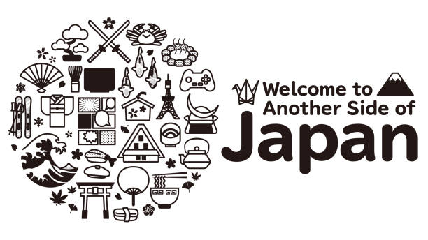 ilustrações, clipart, desenhos animados e ícones de ilustração fofa de uma viagem ao japão na proporção 16:9. padrão c - tetsubin teapot