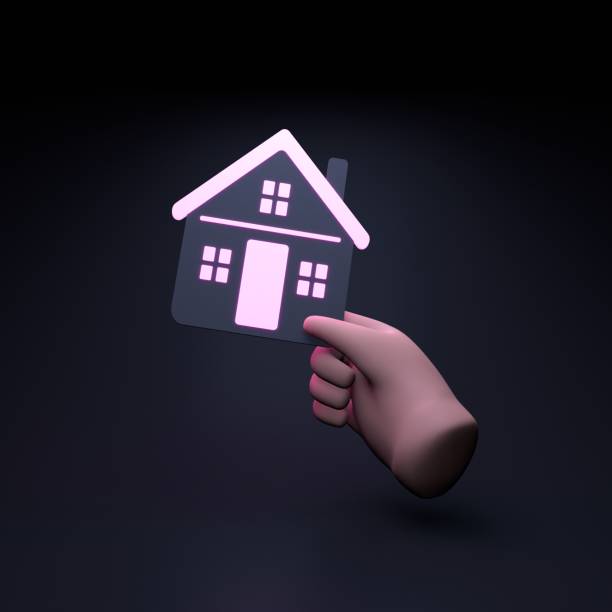 istock Hand holding a house icon. 3d render illustration. 1403592429