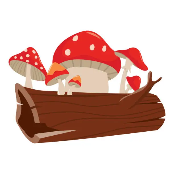 Vector illustration of Cartoon Mushrooms Wood Stump